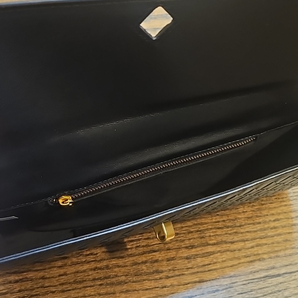 Woven Leather Clutch Bag in Black with Gold Accent - Picture 5 of 11